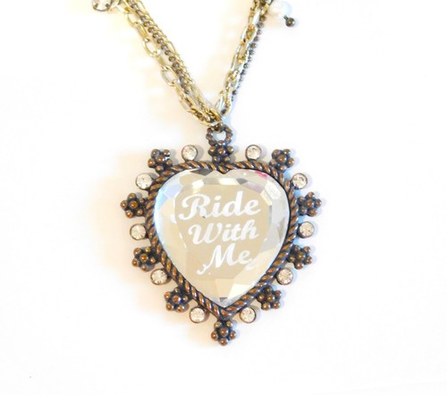 Vintage Betsey Johnson Multi Chain "Ride With Me" Faceted Heart Pendant Necklace - Picture 16 of 24