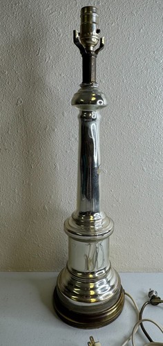 Vintage Hand Blown Glass Electric Column Tall Table Lamp Silver Mercury Glass - Picture 4 of 13