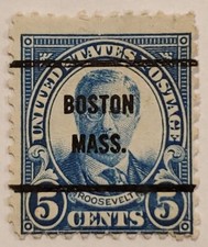 U.S. Sc #637 ~ (5 cent) Theodore Roosevelt Stamp, Precancel, Boston Mass.