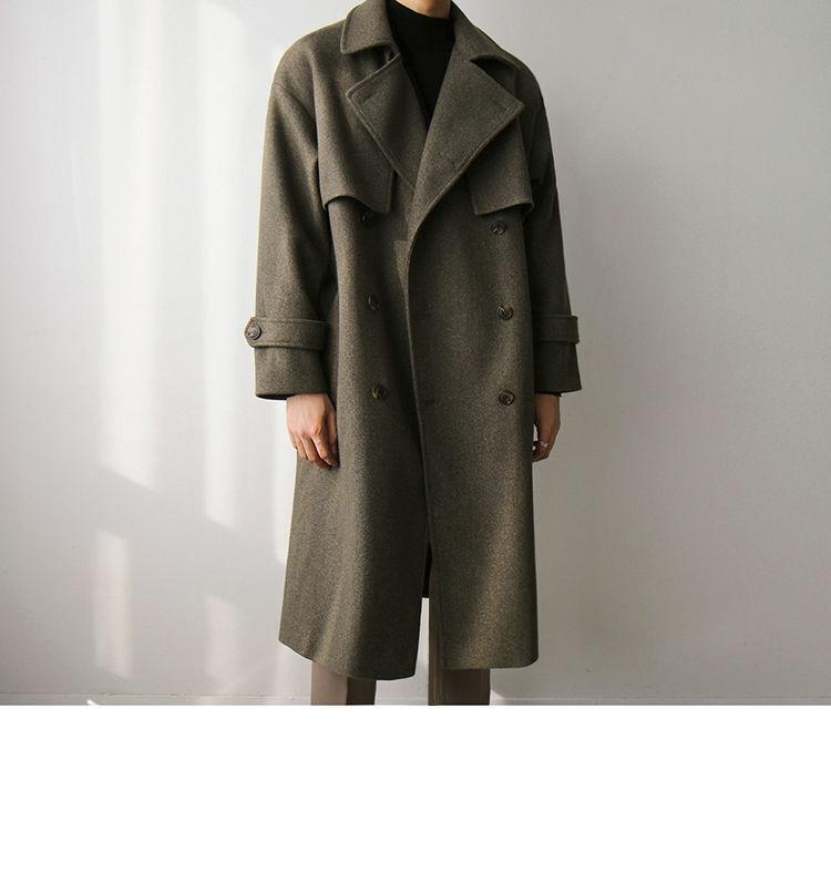 Mens Double Breasted Belted Trench Coats Wool Thick Mid Long