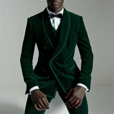 Green Men Velvet Suit Shawl Lapel Groom Tuxedo Wedding Party Prom Dinner Blazer