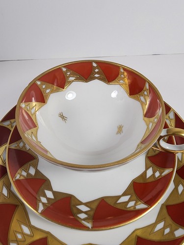 Vtg WALLENDORF Porcelain 3-pc Set Gold Encrusted Teacup & Saucer w/7" Cake Plate - Picture 2 of 19