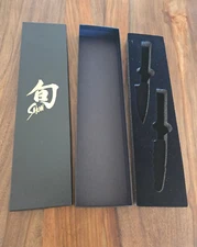Shun Cutlery Empty Box, Black with Gold Emblem  Foam insert ~ 15" x3 5/8