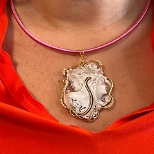 RARE Antique Vintage Style Art Deco Carved Shell Cameo Fully Hallmarked ITALY