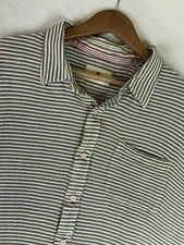 The Normal Brand Shirt Men's XL Beige Striped Button Up Short Sleeve Cotton