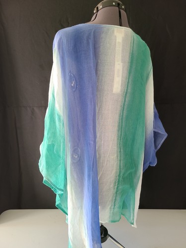 Camicia top poncho nuova con etichette donna Chicos tunica trasparente poncho cover-up a righe L XL - Foto 6 di 13
