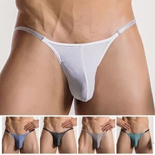 Sexy-Mens Mesh Low Rise Bikini Thong G-string Briefs Tanga Underwear Swimwear
