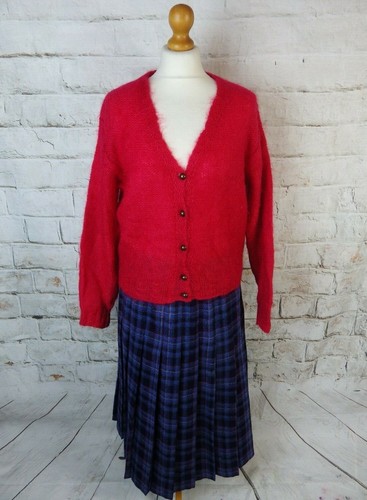 Vintage red blue outfit cardigan skirt wool mohair Scottish 12 M - 第 6/9 張圖片