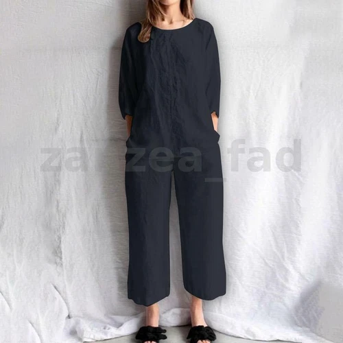 ZANZEA UK Womens Cotton Tracksuit Suit Sets Casual Loose Shirt Trousers Outfits - Picture 5 of 20