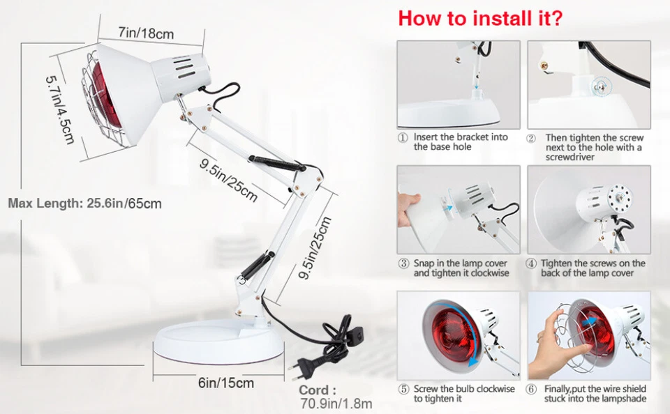 150W Wärmelampe Rotlicht Strahler Infrarotlampe Rotlichtlampe Therapie lampe DE - Bild 2 von 4