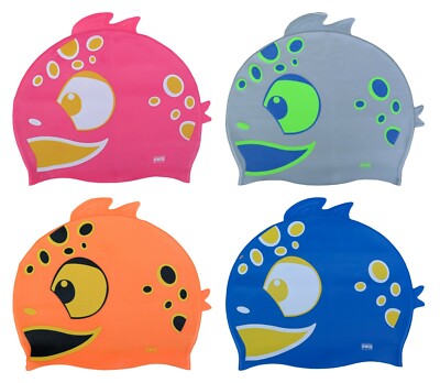 Chex 100 % Silikon Fisch Haifischflosse Junior Kinder 3-7 Jahre Schwimmmütze Kappe 3 Farben