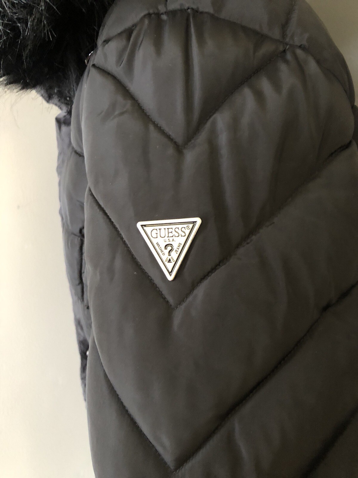 Guess Size XLarge Hooded Puffer Jacket Coat Long Winter Indigo Color