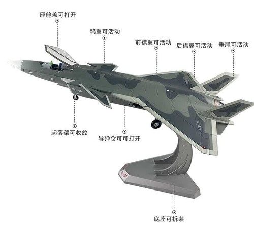 1:32 70CM China J-20 Stealth Fighter Aeroplane Diecast Military Aircraft Model - Afbeelding 4 van 16