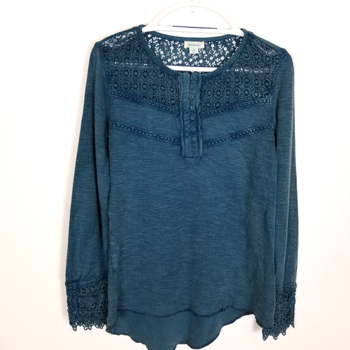 Sundance Women Arlene 100 Cotton Lace Long Sleeve Blue Top Size M Boho