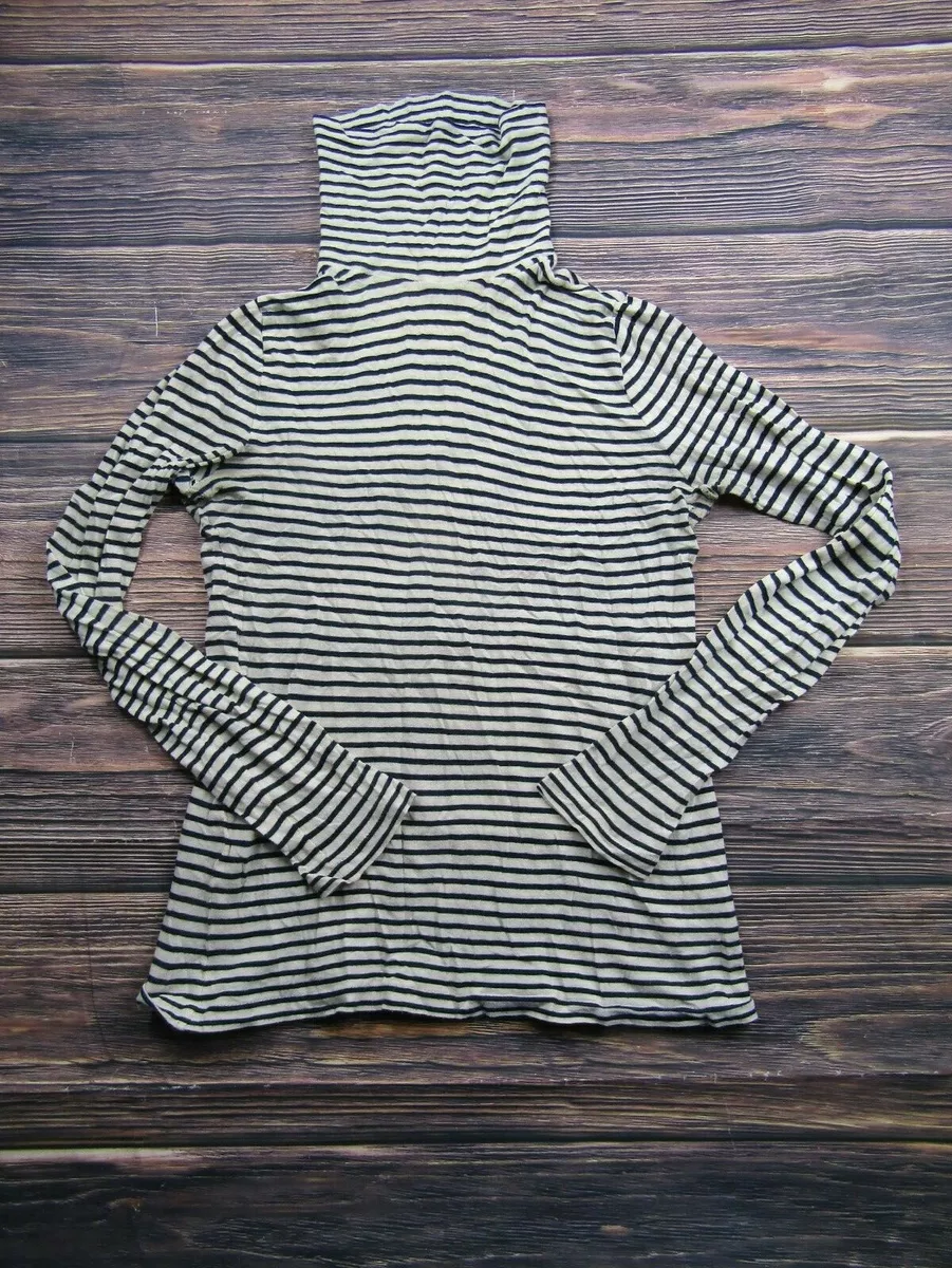 J Crew Womens Size XS Navy Blue White Striped Turtleneck Top Long Sleeve