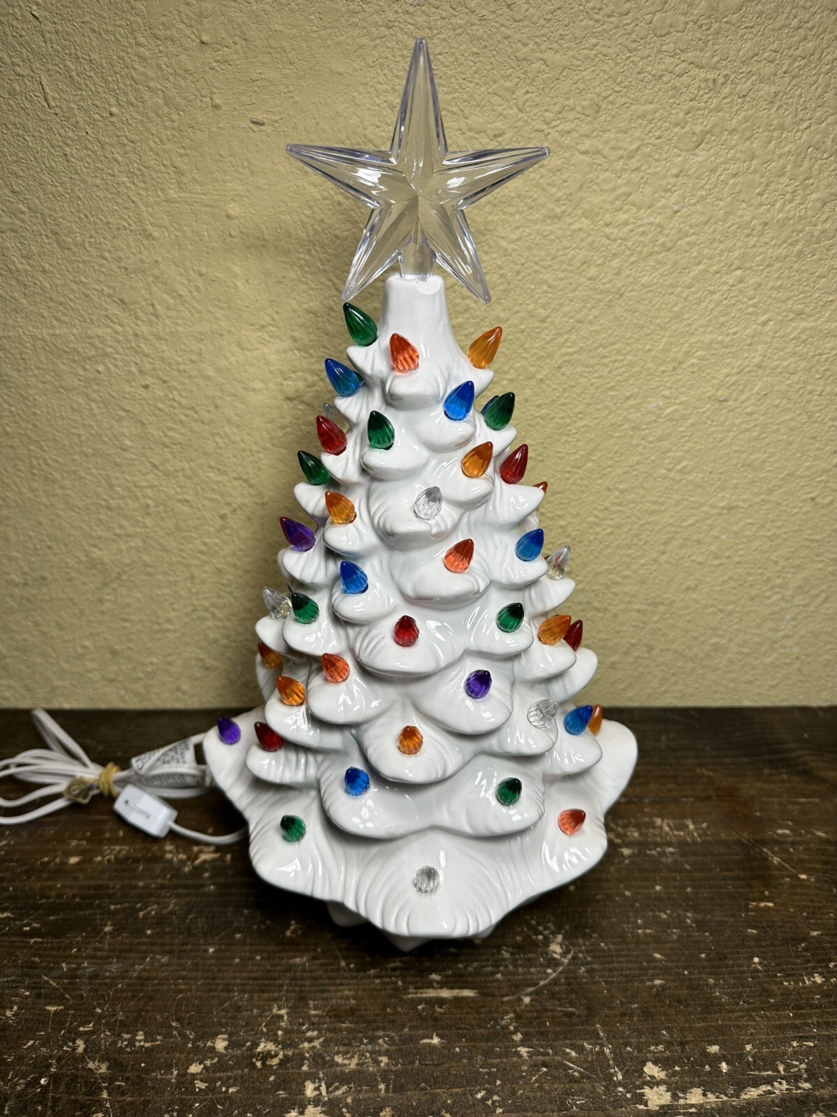 White Ceramic Tabletop Christmas Tree Lighted Pearlized 15" eBay