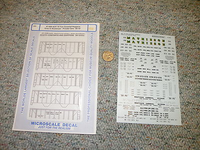 Microscale decals HO 87-660 ACF 70 ton covered hoppers grey al priv cars  J128