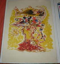 JEAN LURCAT LITHOGRAPHIE 137/200 FEMME AU POISSON 1962 GALERIE PONCHETTES NICE