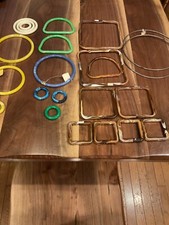 23 Vintage Plastic Macrame Rings Lot Assorted Colors Sizes Round Square D-Shaped
