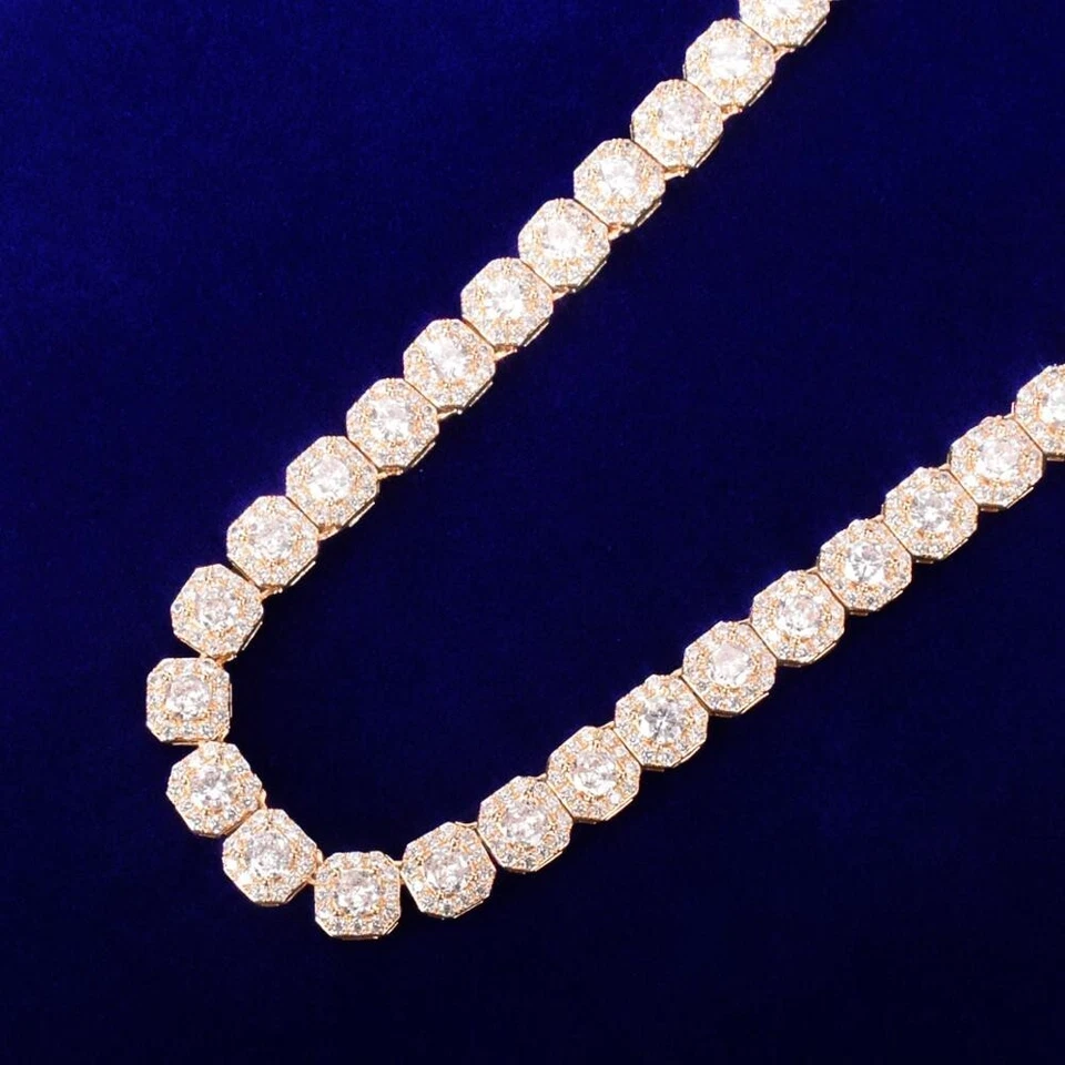 3AAA+ CZ Hop Hip Ice Out Clustered Tennis Chain 24k Real Gold Plated 9mm 16-24" - Image 3 of 4