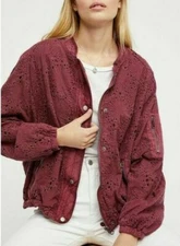 Free People Daisy Jane Bomber Jacket Floral Embroidered Lace Crochet OB787084