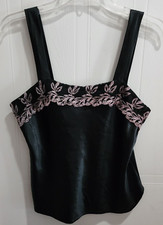 Vintage Deena Women's Sleeveless Satin Lingerie Top Lace Accents Black Sz Medium