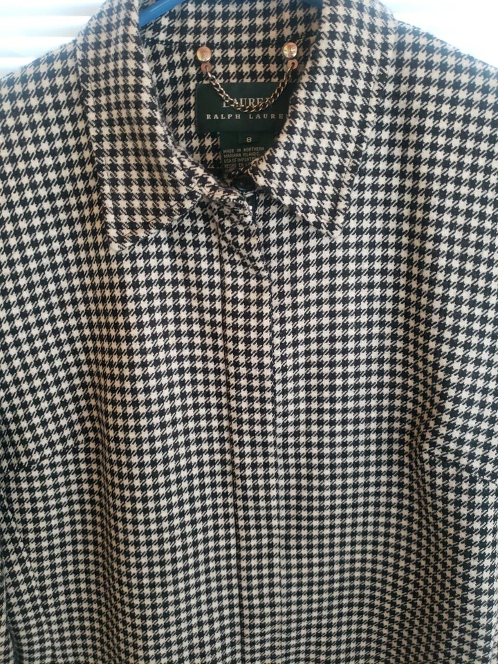 Chaqueta Blazer Para Mujer Talla 8 Ralph Lauren Cremallera Completa Pata de Gallo Negra/Marfil Foto 2 de 4