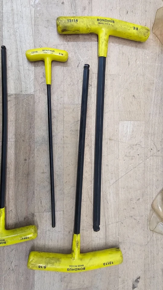 BONDHUS 5pc BTX60 7/32" - 3/8" Size, Black Oxide Finish T Handle Hex Key USED - Image 2 of 4