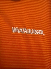 WHATABURGER Restaurant Orange Striped Employee M Medium SS Work Polo Shirt EUC