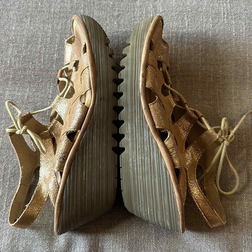 Fly London Yexa 916 Tan Metallic Lace Up Wedge Sandals Size 39 - Picture 8 of 11