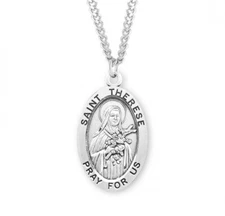 Silver Tone Medal Pendant Oval Sterling St Therese of Lisieux .925in Pray for Us