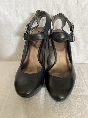 Guess Leather Platform Stiletto Heel Double Strap Black Heels Size 8 - Picture 2 of 14