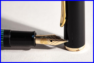 vintage PELIKAN 400 Piston Filler GREEN STRIPED GOLD with M 14c