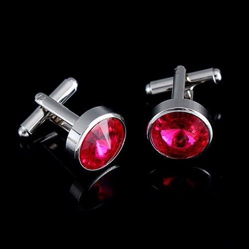 Men Shiny Round Crystal Rhinestone Cufflink Wedding Business Cuff Link With Box - Picture 6 of 19