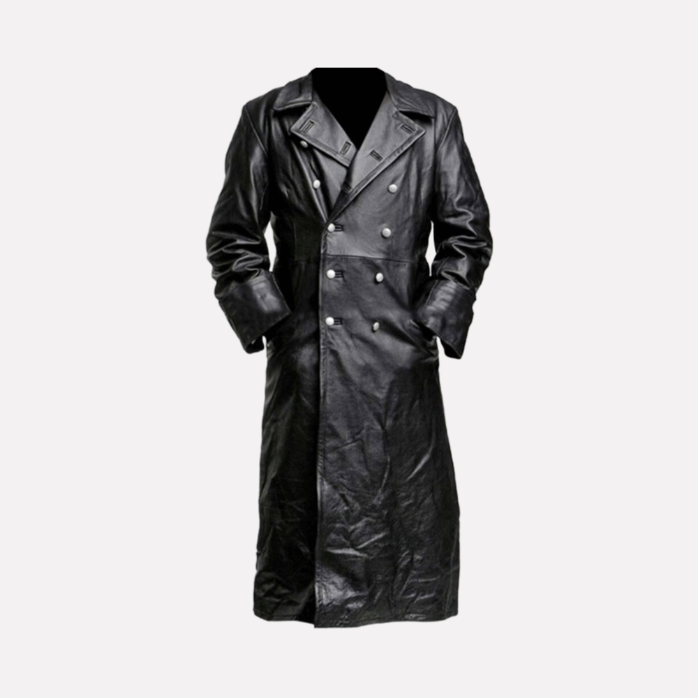 Black Trench Coat Mens Long Leather Jacket Long Winter Coat Long