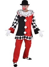 Clown Pierrot Frack Harlekin Kostüm Jacke Weste Mantel Kasper Kleid Hose Melone