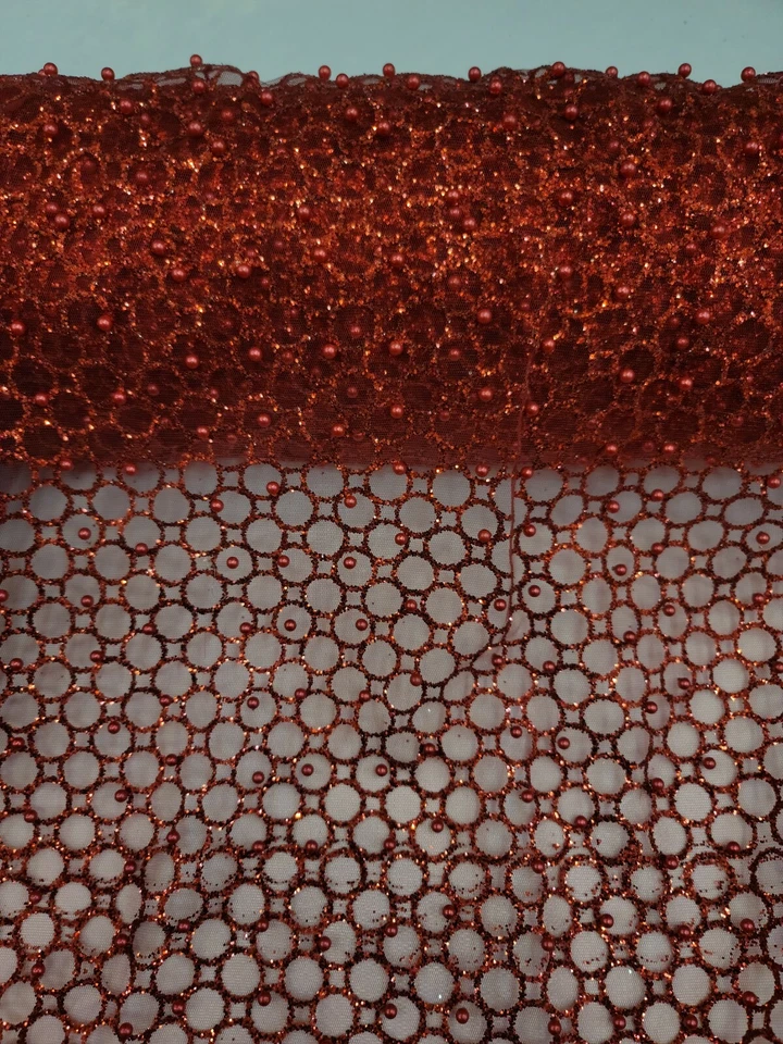 Tela vendida por yarda borgoña con cuentas encaje brillo perlas brillantes en malla graduación Foto 2 de 4