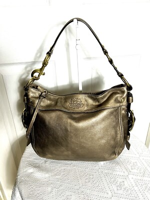 バッグ coach rare hobo leather signature bag COACH💥VINTAGE~RARE💥 Zoe Metallic Cooper Bronze Leather Hobo Bag