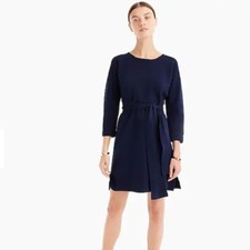 J. Crew Womens Dress Size M Navy Blue Tie Waist Cotton Dress (Missing Belt)