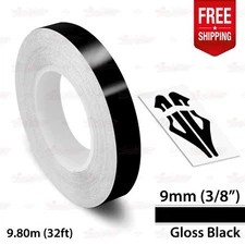 GLOSS BLACK 3/8" 9mm Roll PIN STRIPE Car Striping Line TAPE Decal Vinyl Sticker