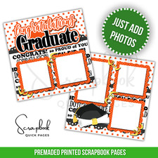 Orange Graduation Scrapbook Pages PRINTED Premade Scrapbook Quick Pages 85