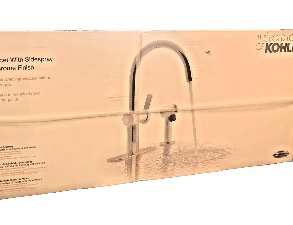 Kohler Koi 厨房水槽龙头 带侧喷 K-R22141-CP 全新抛光镀铬 — 第 2/4 张图片