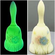 Vintage❗️URANIUM ‼️ Fenton Custard Glass Bell Hand Painted Artist Signed - EUC
