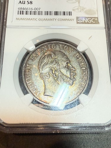 Germany Prussia 1871A 1 Thaler Victory Over France NGC AU58 Double Toner Toned - Picture 2 of 11