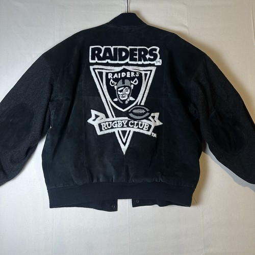 Raiders Football Varsity Letterman Jacket With Suede Sleeves By G-III Carl Ba XL - Picture 10 of 14