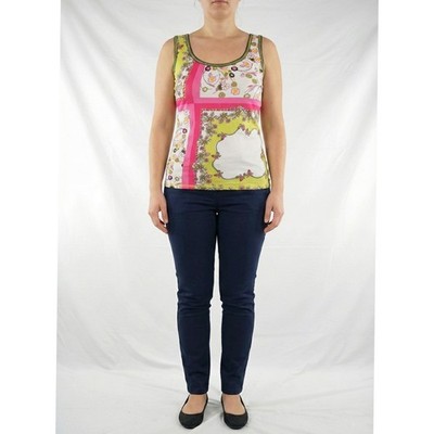 Promod Womens White Green Floral Tank Top M Casual Style Sleeveless