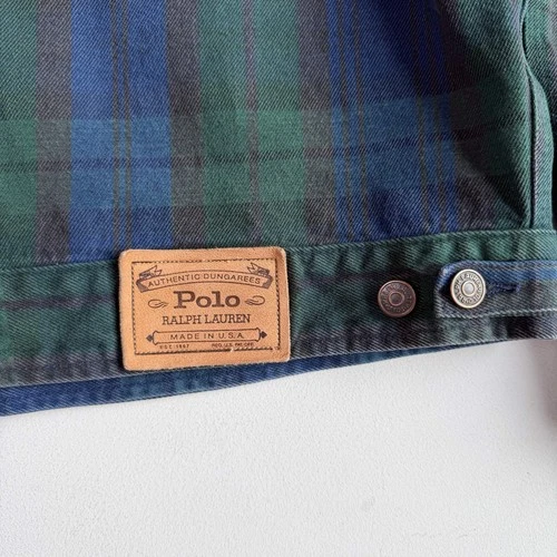 VNTG Ralph Lauren Polo Country (XL) Black Watch Denim Western Trucker Jacket image 12