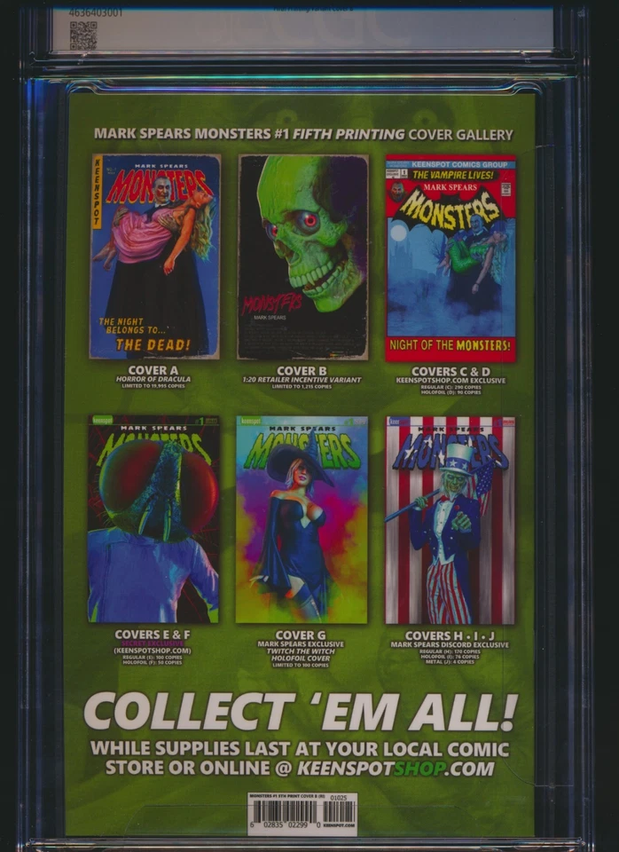 Mark Spears Monsters 1 Keen Spot 2025 CGC 9.9 NOT 9.8  Evil Dead Homage Variant - Image 3 of 3