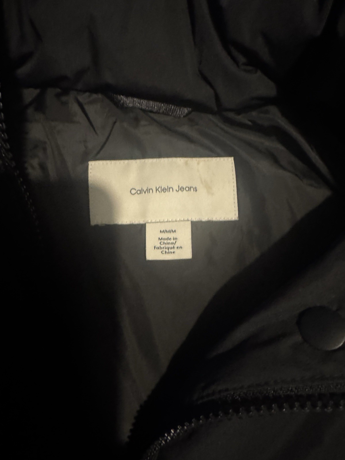 Calvin Klein Jeans Women's Black Mid-Length Quilted Puffer Jacket M Zip Logo image 2