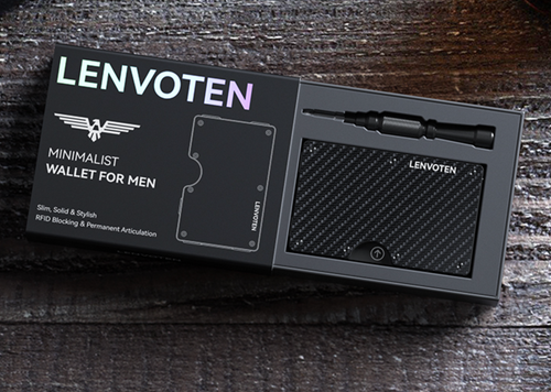 LENVOTEN Minimalist RFID Wallet Metal Slim Hinged S2 Carbon Fiber Color 20 Cards - 第 2/2 張圖片